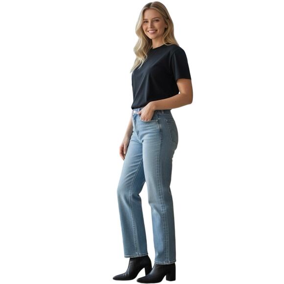 Mother Wide Straight Leg The Rambler Zip Ankle Jeans Going Dutch Blue 33 NWT - Picture 1 of 13